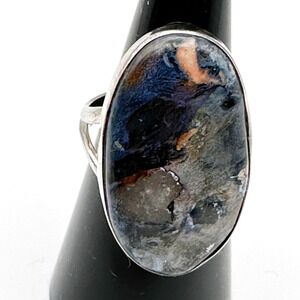 NEW Oval Moss Agate Ring Sterling Silver 925 Stone‎ Sz 8.5 Natural Blue